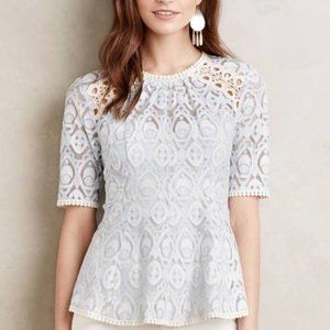 New Anthropologie Light Blue Lace Peplum Top HD In Paris Signia 10